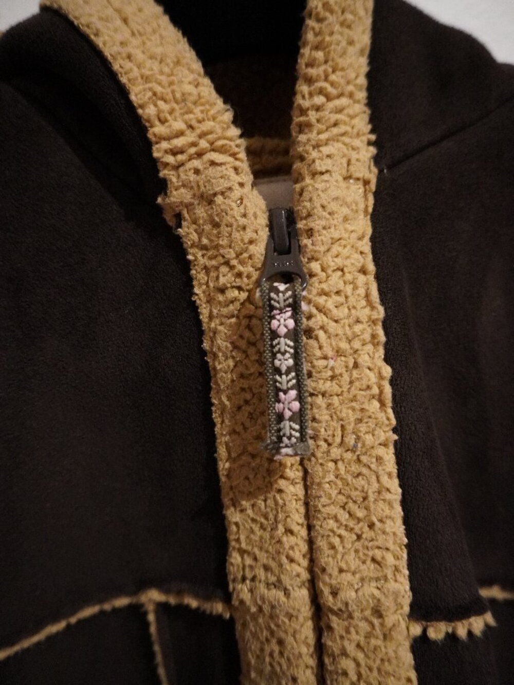 Vintage Old Navy 18-24M Suede and Sherpa Lined Coat Hooded Brown - Picture 4 of 4